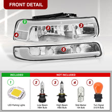 Load image into Gallery viewer, Chevrolet Silverado 1999-2002 / Suburban Tahoe 2000-2006 LED DRL Bar Factory Style Headlights + Bumpers Chrome Housing Clear Len Clear Reflector