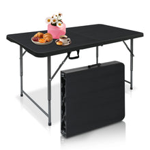 Load image into Gallery viewer, AJP Distributors 4FT Portable Plastic Folding Table Half Foldable Heavy Duty w/ Carry Handle (Black) - Indoor Outdoor Backyard Camping Picnic Birthday BBQ Party Wedding Dining Office Event Meeting