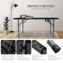 Load image into Gallery viewer, AJP Distributors 4FT Portable Plastic Folding Table Half Foldable Heavy Duty w/ Carry Handle (Black) - Indoor Outdoor Backyard Camping Picnic Birthday BBQ Party Wedding Dining Office Event Meeting