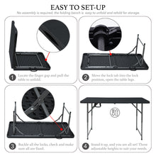 Load image into Gallery viewer, AJP Distributors 4FT Portable Plastic Folding Table Half Foldable Heavy Duty w/ Carry Handle (Black) - Indoor Outdoor Backyard Camping Picnic Birthday BBQ Party Wedding Dining Office Event Meeting