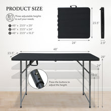 Load image into Gallery viewer, AJP Distributors 4FT Portable Plastic Folding Table Half Foldable Heavy Duty w/ Carry Handle (Black) - Indoor Outdoor Backyard Camping Picnic Birthday BBQ Party Wedding Dining Office Event Meeting