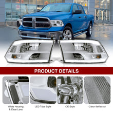 Load image into Gallery viewer, Dodge Ram 1500 2009-2018 / Ram 2500 3500 2010-2018 LED DRL Bar Factory Style Headlights White Housing Clear Len Clear Reflector (Dual / Quad Models Headlamps Only)