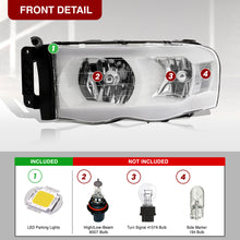 Load image into Gallery viewer, Dodge Ram 1500 2002-2005 / Ram 2500 3500 2003-2005 LED DRL Bar Factory Style Headlights White Housing Clear Len Clear Reflector