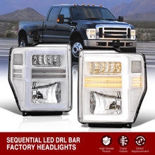 Load image into Gallery viewer, Ford F250 F350 F450 F550 Super Duty 2008-2010 Sequential LED DRL Bar Factory Style Headlights White Housing Clear Len Clear Reflector