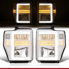 Load image into Gallery viewer, Ford F250 F350 F450 F550 Super Duty 2008-2010 Sequential LED DRL Bar Factory Style Headlights White Housing Clear Len Clear Reflector