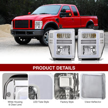 Load image into Gallery viewer, Ford F250 F350 F450 F550 Super Duty 2008-2010 Sequential LED DRL Bar Factory Style Headlights White Housing Clear Len Clear Reflector