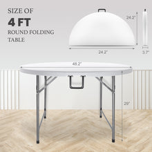 Load image into Gallery viewer, AJP Distributors 4 Foot Portable Round Folding Card Table 4FT 48" Half Foldable Heavy Duty Plastic w/ Carry Handle - Indoor Outdoor Backyard Camping Picnic BBQ Party Wedding Dining Office Event White