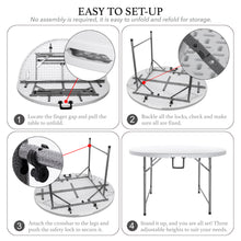 Load image into Gallery viewer, AJP Distributors 5 Foot Portable Round Folding Card Table 5FT 60" Half Foldable Heavy Duty Plastic w/ Carry Handle - Indoor Outdoor Backyard Camping Picnic BBQ Party Wedding Dining Office Event White