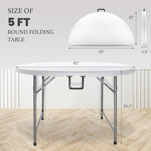 Load image into Gallery viewer, AJP Distributors 5 Foot Portable Round Folding Card Table 5FT 60" Half Foldable Heavy Duty Plastic w/ Carry Handle - Indoor Outdoor Backyard Camping Picnic BBQ Party Wedding Dining Office Event White