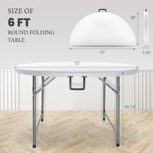 Load image into Gallery viewer, AJP Distributors 6 Foot Portable Round Folding Card Table 6FT 72" Half Foldable Heavy Duty Plastic w/ Carry Handle - Indoor Outdoor Backyard Camping Picnic BBQ Party Wedding Dining Office Event White