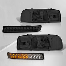 Load image into Gallery viewer, GMC Sierra 1500 1999-2007 / Sierra 2500 1999-2004 / Sierra 1500HD 2500HD 3500 2001-2007 / Yukon 1999-2006 / Yukon XL 1500 2500 2000-2006 Factory Style Headlights + LED Bumper Lights Chrome Housing Smoke Len Clear Reflector