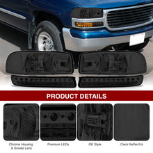 Load image into Gallery viewer, GMC Sierra 1500 1999-2007 / Sierra 2500 1999-2004 / Sierra 1500HD 2500HD 3500 2001-2007 / Yukon 1999-2006 / Yukon XL 1500 2500 2000-2006 Factory Style Headlights + LED Bumper Lights Chrome Housing Smoke Len Clear Reflector
