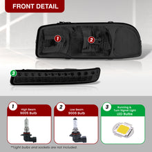 Load image into Gallery viewer, GMC Sierra 1500 1999-2007 / Sierra 2500 1999-2004 / Sierra 1500HD 2500HD 3500 2001-2007 / Yukon 1999-2006 / Yukon XL 1500 2500 2000-2006 Factory Style Headlights + LED Bumper Lights Chrome Housing Smoke Len Clear Reflector