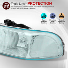 Load image into Gallery viewer, GMC Sierra 1500 1999-2007 / Sierra 2500 1999-2004 / Sierra 1500HD 2500HD 3500 2001-2007 / Yukon 1999-2006 / Yukon XL 1500 2500 2000-2006 Factory Style Headlights + LED Bumper Lights Chrome Housing Clear Len Clear Reflector