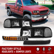 Load image into Gallery viewer, GMC Sierra 1500 1999-2007 / Sierra 2500 1999-2004 / Sierra 1500HD 2500HD 3500 2001-2007 / Yukon 1999-2006 / Yukon XL 1500 2500 2000-2006 Factory Style Headlights + LED Bumper Lights Black Housing Clear Len Clear Reflector