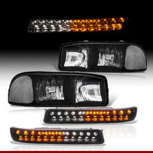 Load image into Gallery viewer, GMC Sierra 1500 1999-2007 / Sierra 2500 1999-2004 / Sierra 1500HD 2500HD 3500 2001-2007 / Yukon 1999-2006 / Yukon XL 1500 2500 2000-2006 Factory Style Headlights + LED Bumper Lights Black Housing Clear Len Clear Reflector