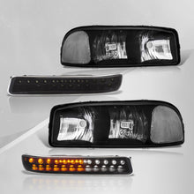 Load image into Gallery viewer, GMC Sierra 1500 1999-2007 / Sierra 2500 1999-2004 / Sierra 1500HD 2500HD 3500 2001-2007 / Yukon 1999-2006 / Yukon XL 1500 2500 2000-2006 Factory Style Headlights + LED Bumper Lights Black Housing Clear Len Clear Reflector