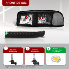 Load image into Gallery viewer, GMC Sierra 1500 1999-2007 / Sierra 2500 1999-2004 / Sierra 1500HD 2500HD 3500 2001-2007 / Yukon 1999-2006 / Yukon XL 1500 2500 2000-2006 Factory Style Headlights + LED Bumper Lights Black Housing Clear Len Clear Reflector