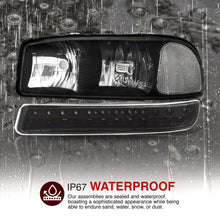 Load image into Gallery viewer, GMC Sierra 1500 1999-2007 / Sierra 2500 1999-2004 / Sierra 1500HD 2500HD 3500 2001-2007 / Yukon 1999-2006 / Yukon XL 1500 2500 2000-2006 Factory Style Headlights + LED Bumper Lights Black Housing Clear Len Clear Reflector