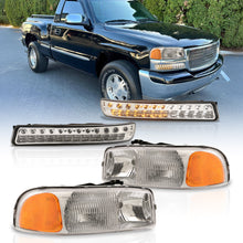 Load image into Gallery viewer, GMC Sierra 1500 1500HD 2500 2500HD 3500 1999-2006 / Sierra Classic 2007 / Yukon 2000-2006 / Yukon XL 1500 2500 2000-2006 Factory Style Headlights + LED Bumpers Chrome Housing Clear Len Amber Reflector