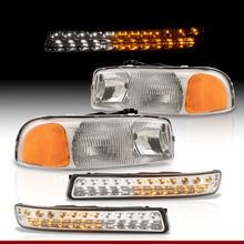 Load image into Gallery viewer, GMC Sierra 1500 1500HD 2500 2500HD 3500 1999-2006 / Sierra Classic 2007 / Yukon 2000-2006 / Yukon XL 1500 2500 2000-2006 Factory Style Headlights + LED Bumpers Chrome Housing Clear Len Amber Reflector