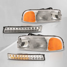 Load image into Gallery viewer, GMC Sierra 1500 1500HD 2500 2500HD 3500 1999-2006 / Sierra Classic 2007 / Yukon 2000-2006 / Yukon XL 1500 2500 2000-2006 Factory Style Headlights + LED Bumpers Chrome Housing Clear Len Amber Reflector