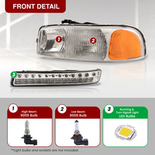 Load image into Gallery viewer, GMC Sierra 1500 1500HD 2500 2500HD 3500 1999-2006 / Sierra Classic 2007 / Yukon 2000-2006 / Yukon XL 1500 2500 2000-2006 Factory Style Headlights + LED Bumpers Chrome Housing Clear Len Amber Reflector