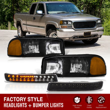 Load image into Gallery viewer, GMC Sierra 1500 1500HD 2500 2500HD 3500 1999-2006 / Sierra Classic 2007 / Yukon 2000-2006 / Yukon XL 1500 2500 2000-2006 Factory Style Headlights + LED Bumpers Black Housing Clear Len Amber Reflector