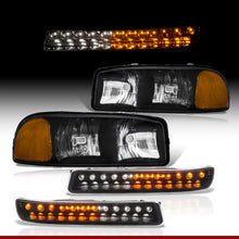 Load image into Gallery viewer, GMC Sierra 1500 1500HD 2500 2500HD 3500 1999-2006 / Sierra Classic 2007 / Yukon 2000-2006 / Yukon XL 1500 2500 2000-2006 Factory Style Headlights + LED Bumpers Black Housing Clear Len Amber Reflector