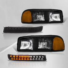 Load image into Gallery viewer, GMC Sierra 1500 1500HD 2500 2500HD 3500 1999-2006 / Sierra Classic 2007 / Yukon 2000-2006 / Yukon XL 1500 2500 2000-2006 Factory Style Headlights + LED Bumpers Black Housing Clear Len Amber Reflector