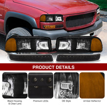 Load image into Gallery viewer, GMC Sierra 1500 1500HD 2500 2500HD 3500 1999-2006 / Sierra Classic 2007 / Yukon 2000-2006 / Yukon XL 1500 2500 2000-2006 Factory Style Headlights + LED Bumpers Black Housing Clear Len Amber Reflector
