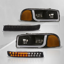 Load image into Gallery viewer, GMC Sierra 1500 2500 1999-2007 / Sierra 1500HD 2500HD 3500 2001-2007 / Yukon 1999-2006 / Yukon XL 1500 2500 2000-2006 LED DRL Bar Factory Style Headlights + LED Bumpers Black Housing Clear Len Amber Reflector