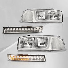 Load image into Gallery viewer, GMC Sierra 1500 2500 1999-2007 / Sierra 1500HD 2500HD 3500 2001-2007 / Yukon 1999-2006 / Yukon XL 1500 2500 2000-2006 LED DRL Bar Factory Style Headlights + LED Bumpers Chrome Housing Clear Len Clear Reflector