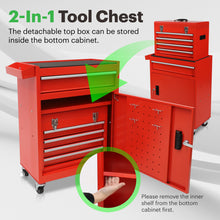 Load image into Gallery viewer, 5-Drawer Rolling Toolbox Chest Organizer, Garage Storage Cabinets Lockable Wheels & Sliding Drawers & Detachable Top & Adjustable Shelf, Tool Box Organizers and Storage for Garage Workshop - Red