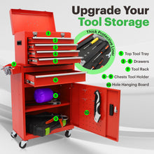 Load image into Gallery viewer, 5-Drawer Rolling Toolbox Chest Organizer, Garage Storage Cabinets Lockable Wheels & Sliding Drawers & Detachable Top & Adjustable Shelf, Tool Box Organizers and Storage for Garage Workshop - Red