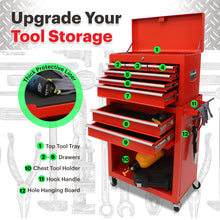 Load image into Gallery viewer, 8-Drawer Rolling Toolbox Chest Organizer, Garage Storage Cabinets Lockable Wheels & Sliding Drawers & Detachable Top & Adjustable Shelf, Tool Box Organizers and Storage for Garage Workshop - Red
