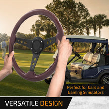 Load image into Gallery viewer, Universal 350mm Wood Grain Style Aluminum Steering Wheel Black Center Brown Wood