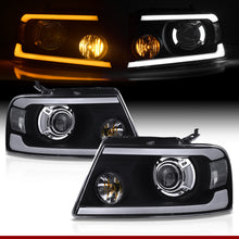 Load image into Gallery viewer, Ford F150 2004-2008 LED DRL Bar Projector Headlights Black Housing Clear Len Clear Reflector Sequential