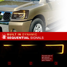 Load image into Gallery viewer, Nissan Titan 2004-2015 / Armada 2004-2007 LED DRL Bar Factory Style Headlights Black Housing Clear Len Clear Reflector Sequential