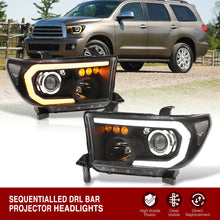 Load image into Gallery viewer, Toyota Tundra 2007-2013 / Sequoia 2008-2017 LED DRL Bar Projector Headlights Black Housing Clear Len Clear Reflector Sequential