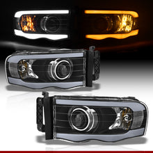 Load image into Gallery viewer, Dodge Ram 1500 2002-2005 / Ram 2500 3500 2003-2005 LED DRL Bar Projector Headlights Black Housing Clear Len Clear Reflector Sequential