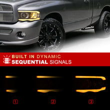 Load image into Gallery viewer, Dodge Ram 1500 2002-2005 / Ram 2500 3500 2003-2005 LED DRL Bar Projector Headlights Black Housing Clear Len Clear Reflector Sequential
