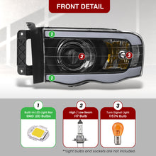 Load image into Gallery viewer, Dodge Ram 1500 2002-2005 / Ram 2500 3500 2003-2005 LED DRL Bar Projector Headlights Black Housing Clear Len Clear Reflector Sequential