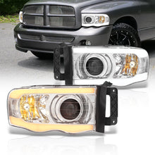 Load image into Gallery viewer, Dodge Ram 1500 2002-2005 / Ram 2500 3500 2003-2005 LED DRL Bar Projector Headlights Chrome Housing Clear Len Clear Reflector Sequential