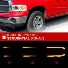 Load image into Gallery viewer, Dodge Ram 1500 2002-2005 / Ram 2500 3500 2003-2005 LED DRL Bar Projector Headlights Chrome Housing Clear Len Clear Reflector Sequential