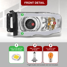 Load image into Gallery viewer, Dodge Ram 1500 2002-2005 / Ram 2500 3500 2003-2005 LED DRL Bar Projector Headlights Chrome Housing Clear Len Clear Reflector Sequential