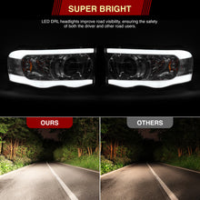Load image into Gallery viewer, Dodge Ram 1500 2002-2005 / Ram 2500 3500 2003-2005 LED DRL Bar Projector Headlights Chrome Housing Clear Len Clear Reflector Sequential