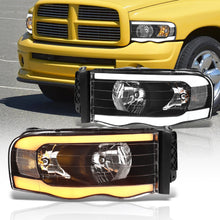 Load image into Gallery viewer, Dodge Ram 1500 2002-2005 / Ram 2500 3500 2003-2005 LED DRL Bar Factory Style Headlights Black Housing Clear Len Clear Reflector Sequential