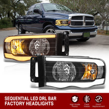 Load image into Gallery viewer, Dodge Ram 1500 2002-2005 / Ram 2500 3500 2003-2005 LED DRL Bar Factory Style Headlights Black Housing Clear Len Clear Reflector Sequential
