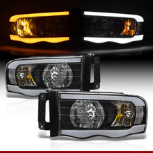 Load image into Gallery viewer, Dodge Ram 1500 2002-2005 / Ram 2500 3500 2003-2005 LED DRL Bar Factory Style Headlights Black Housing Clear Len Clear Reflector Sequential